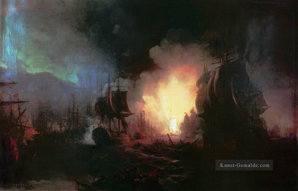Kampf von Chesma 1886 Verspielt Ivan Aiwasowski russisch Ölgemälde